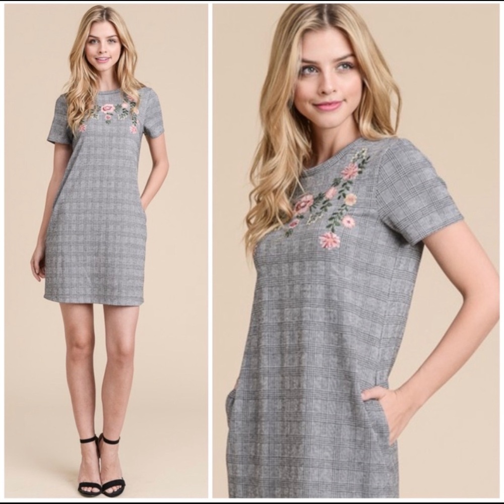 HP- “First Love”Plaid Floral Mini Dress w/ pockets